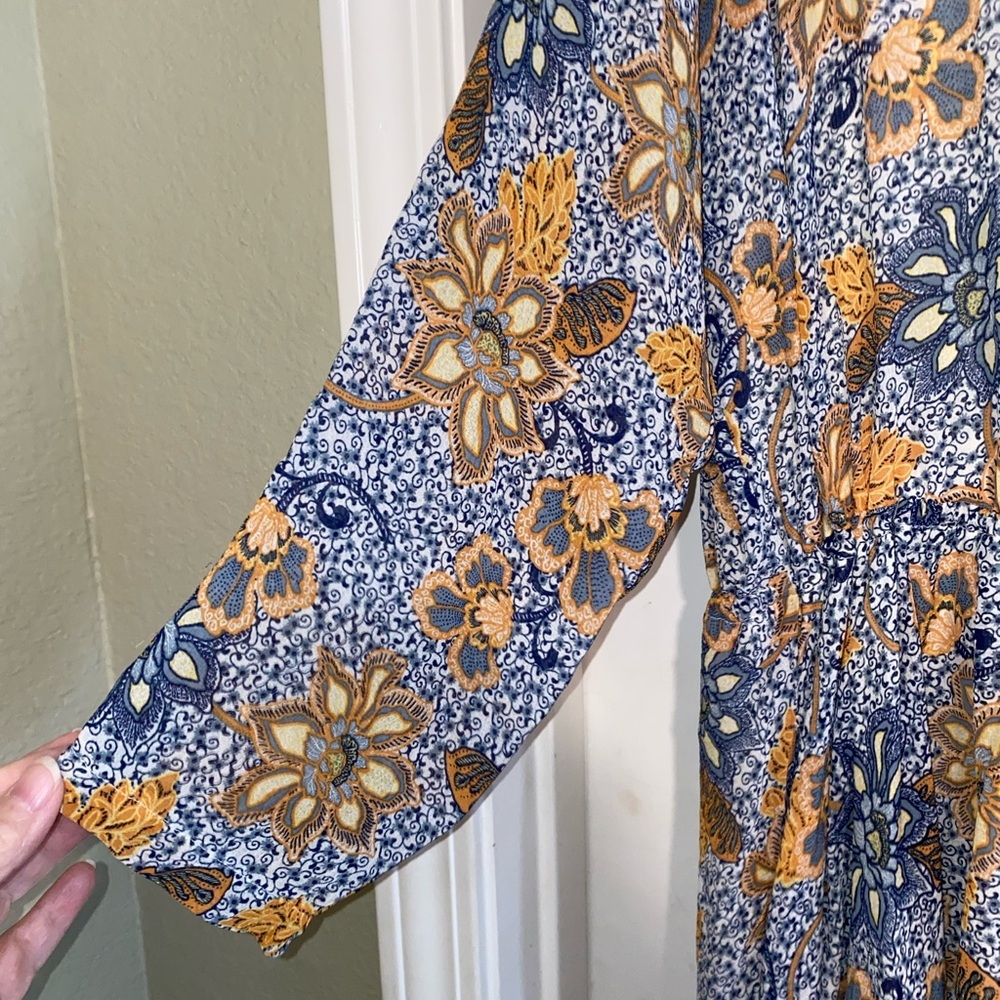 Free People Teegan Floral Long Sleeve‎ Boho Minidress in Sky Combo - Picture 3 of 9